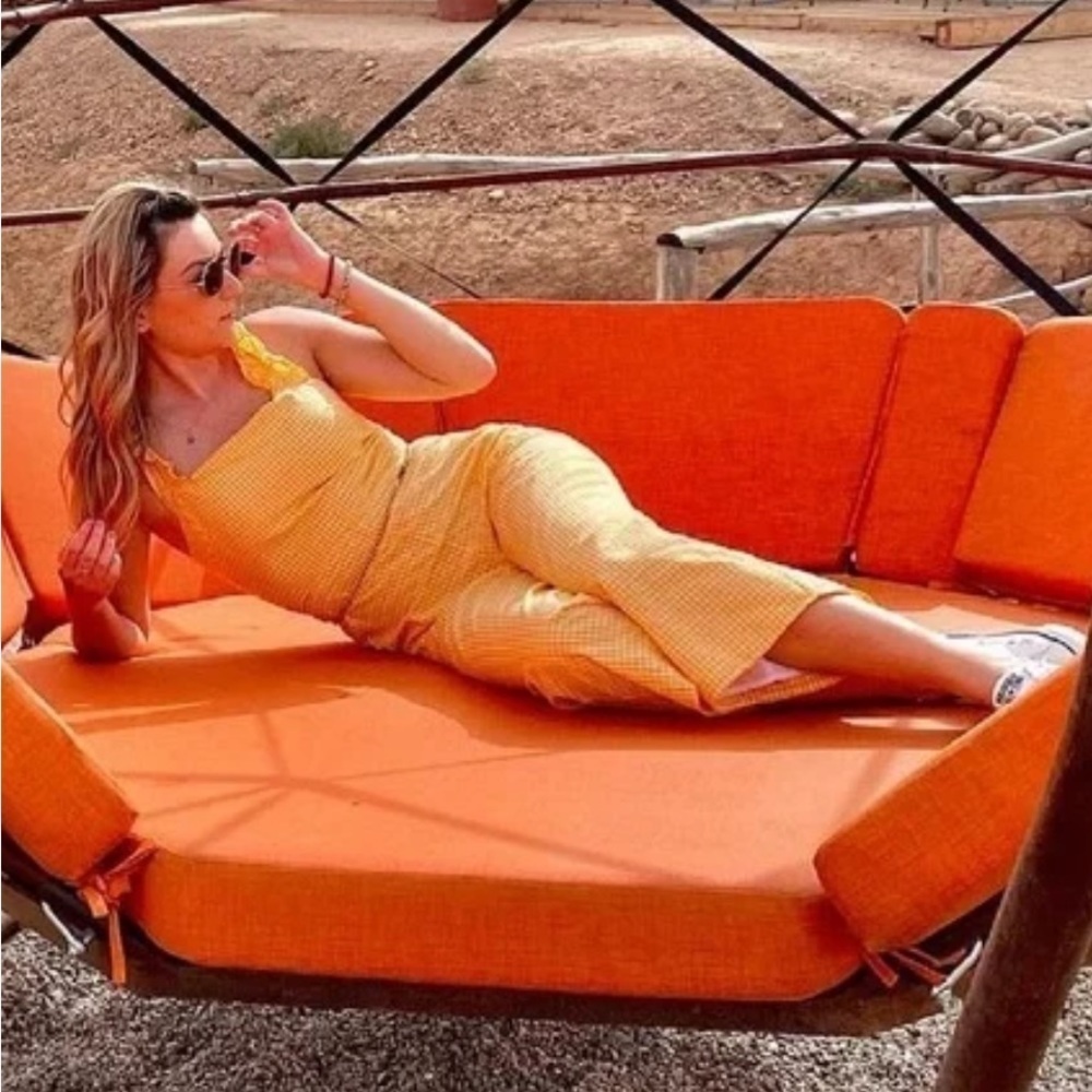 LOVERS + FRIENDS yellow gingham jumpsuit with ruffled straps
